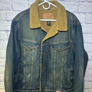 Vintage Abercrombie Fitch Jacket XL Blue Denim Sherpa Lined Trucker Coat y2k